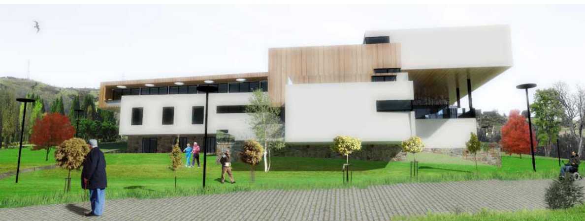 Render doma Oasis: dva bijela volumena na zelenoj padini
